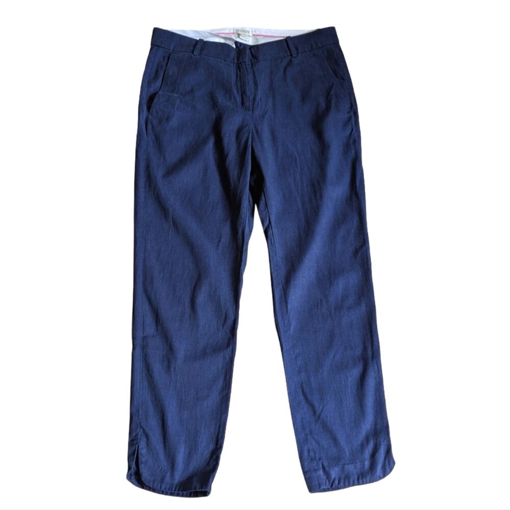 J Crew Navy Lyocell Cotton Blend Cropped Straight Business Casual Pants